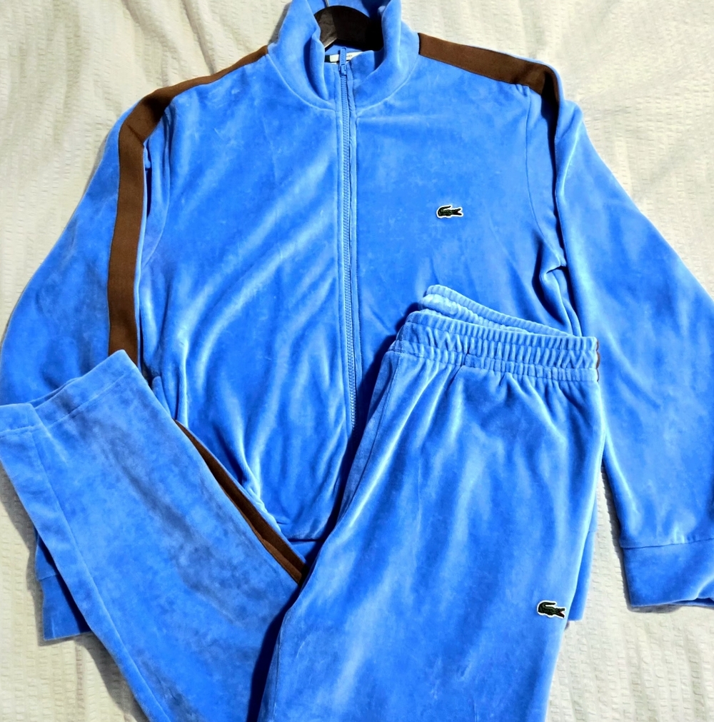 Lacoste Blue Tracksuit with Brown Trim (Medium/Medium)